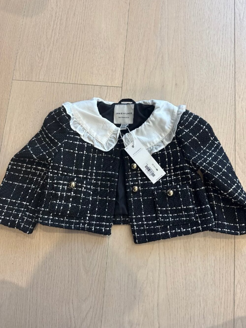 NWT Janie and Jack Crop Boucle Jacket 12-18 months | Black and White